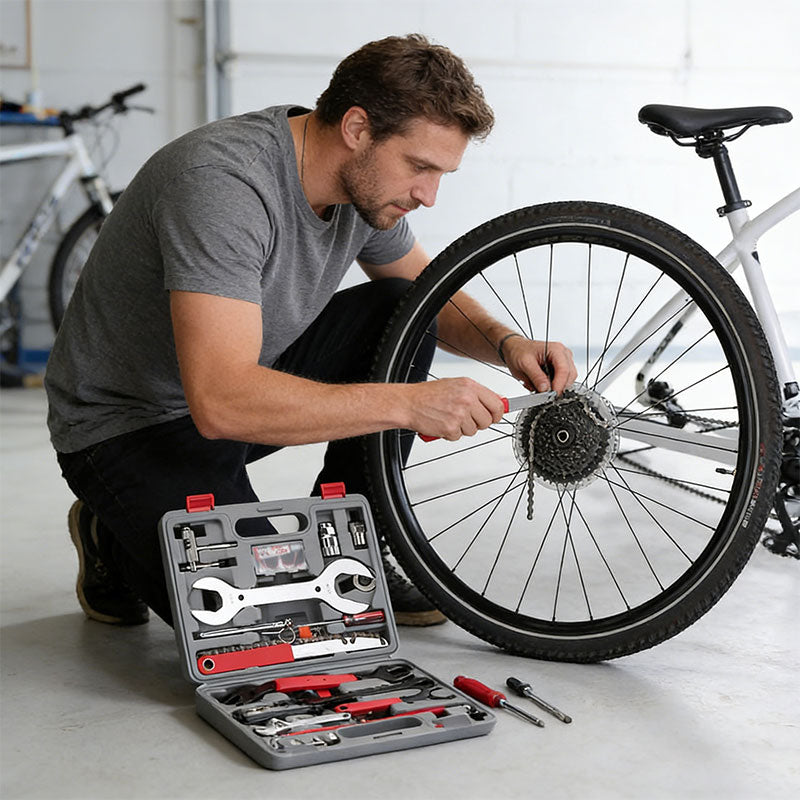 Complete 44-Piece Bicycle Repair Kit – Essential Tools for Chain, Crank, Freewheel, and Multi-Purpose Bike Key Repairs