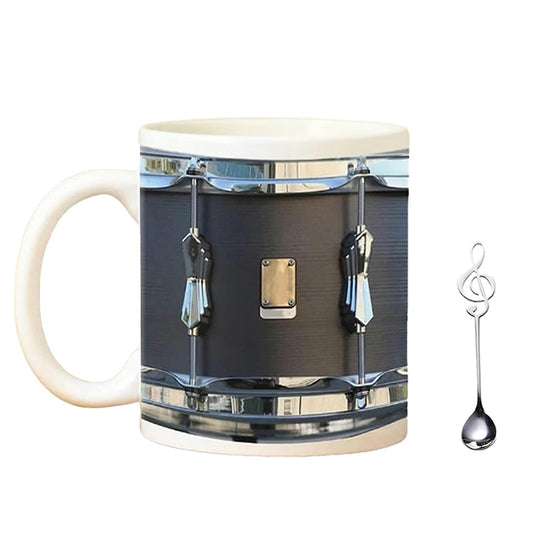 Vintage Drum Mug, 11oz. Black & White, Funny Ceramic Mug. Ideal Cool Gift for Drummers and Musicians.