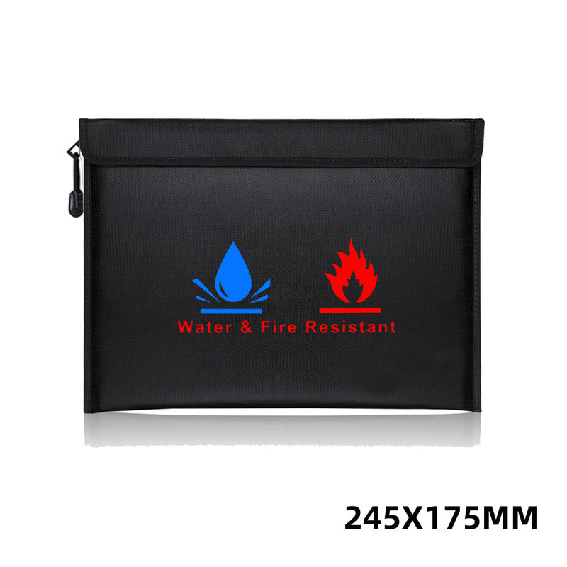 Fireproof & Waterproof Bag, File Storage Bag with Zipper for Certificates, Money, Cards(black,silver)