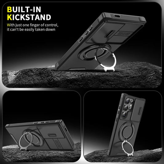 Samsung S26 Ultra Magnetic Rotating Car Mount Phone Case A17 Lens Flip Cover S25 Shockproof