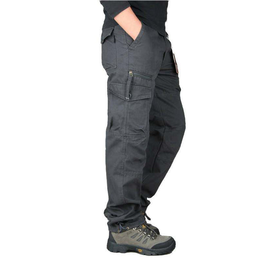 Men's Cotton Cargo Overalls for Camping & Hiking - Straight-Leg, Multi-Pocket Baggy Trousers