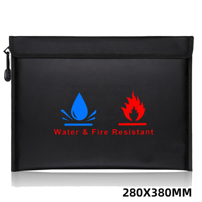 Fireproof & Waterproof Bag, File Storage Bag with Zipper for Certificates, Money, Cards(black,silver)