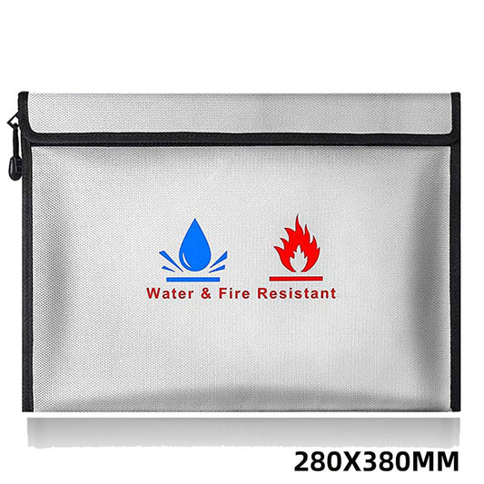 Fireproof & Waterproof Bag, File Storage Bag with Zipper for Certificates, Money, Cards(black,silver)