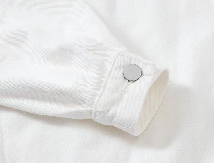 Style White Denim Jacket for Women, Loose Long Sleeve Casual Coat Top