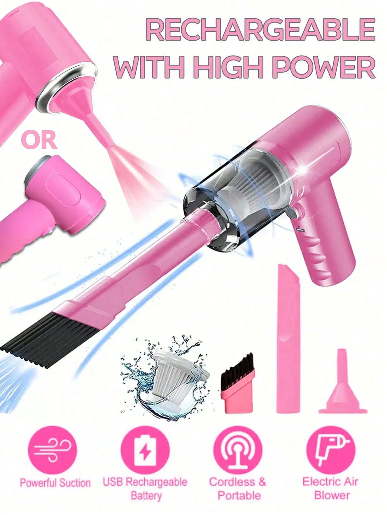 Compact vacuum cleaner with USB charging port for efficient, cordless cleaning solutions.