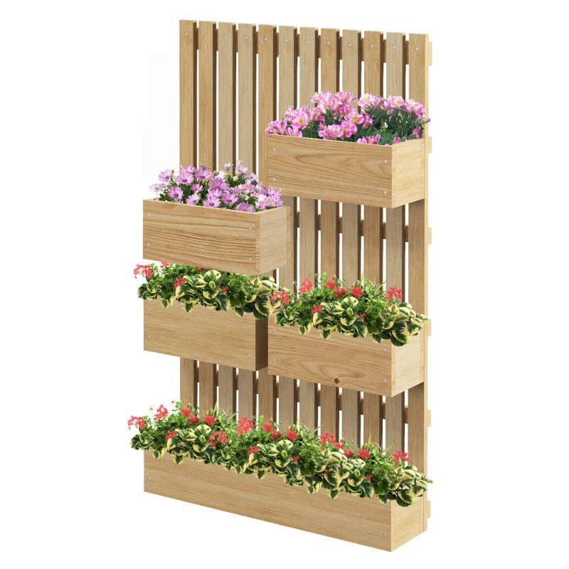 Raised bed garden with vertical trellis structure for enhanced plant growth and space optimization